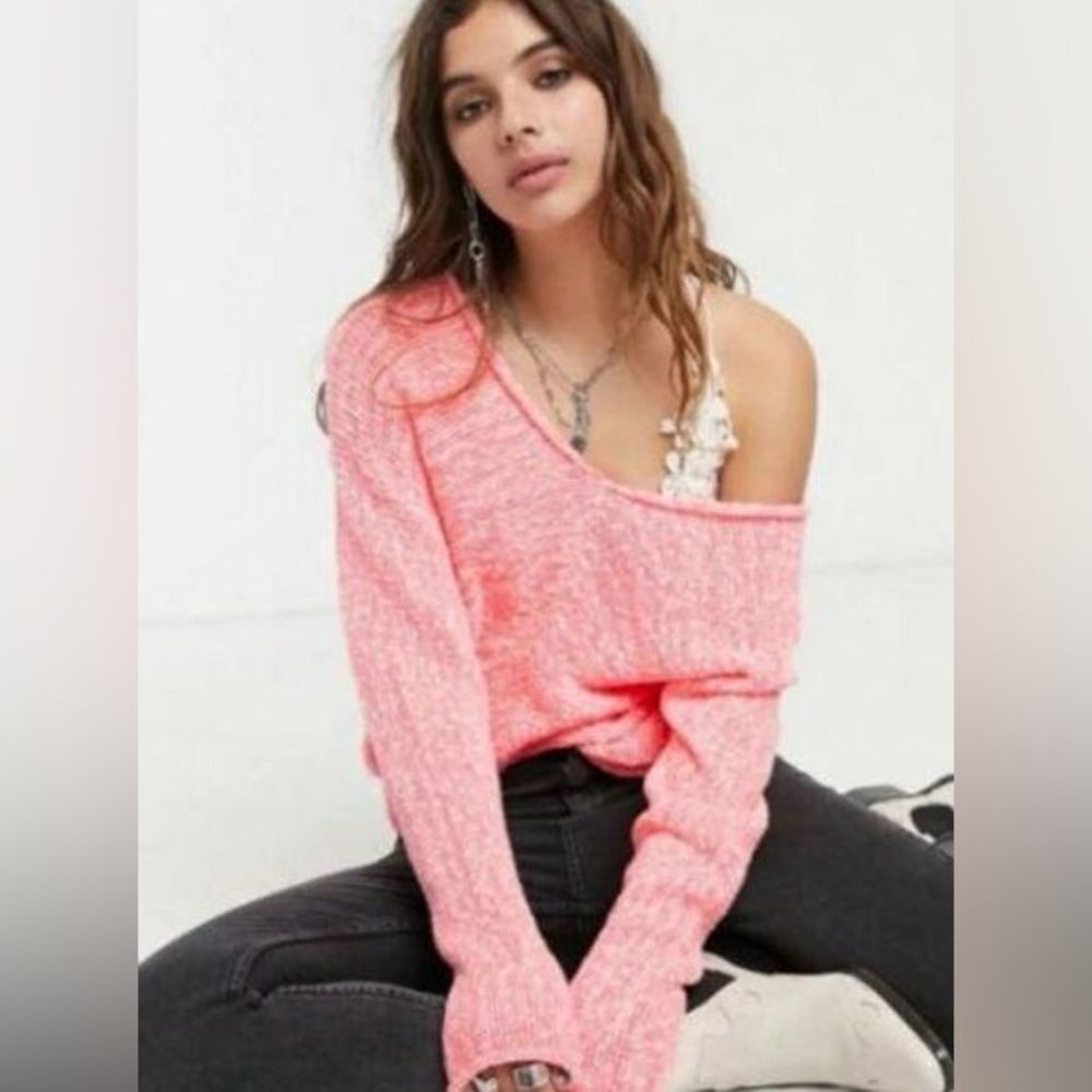 Free People Womens Bright Lights Slouchy Bright pinky coral Sweater Size XS EUC